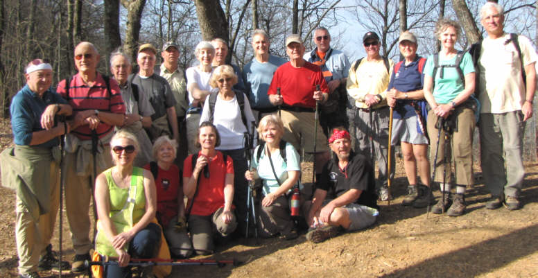 The OFHC gang for today's hike. (l-r front) Lynne Saporito, Geri Whitaker, Linda Johnson, Faye Sisson and Bruce O'Connor. (l-r standing) Doug Russell, Jack Jacobi, David Whitaker, Dave Hinson, Joe Raguckas, June Bellamy, John Bellamy, Pam Euliss, Dan Ross, Dave Standard, Don Preece, Ric Porter, Jeanne O'Connor, Carole Wintle and Bill Hunt.