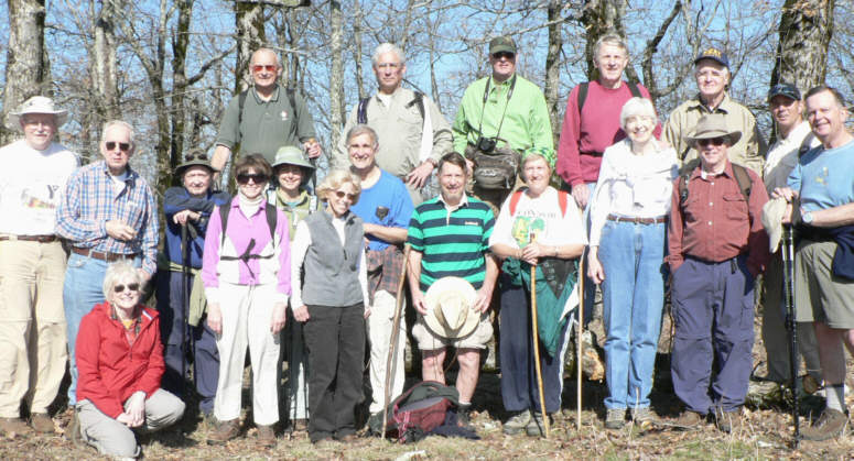 The OFHC gang for today's hike. (l-r front) Tony Presley, David Whitaker, Geri Whitaker, Doug Russell, Donna Presley, Karen Brown, Pam Euliss, Dan Ross, Bruce O'Connor, Jeanne O'Connor, June Bellamy, Vic Robson and Dave Standard. (l-r- back) Jack Jacobi, Bill Hunt, Don Preece, John Bellamy, Dave Hinson and Joe Raguckas.