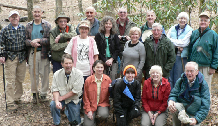 The OFHC gang for today's hike. (l-r kneeling) Bruce O'Connor, Linda Johnson, Donna Presley, Geri Whitaker and David Whitaker. (l-r back) Tony Presley, Dan Ross, Doug Russell, Jeanne O'Connor, Jack Jacobi, Carole Wintle, Don Preece, Faye Sisson, John Bellamy, Vic Robson, June Bellamy and Dave Hinson.