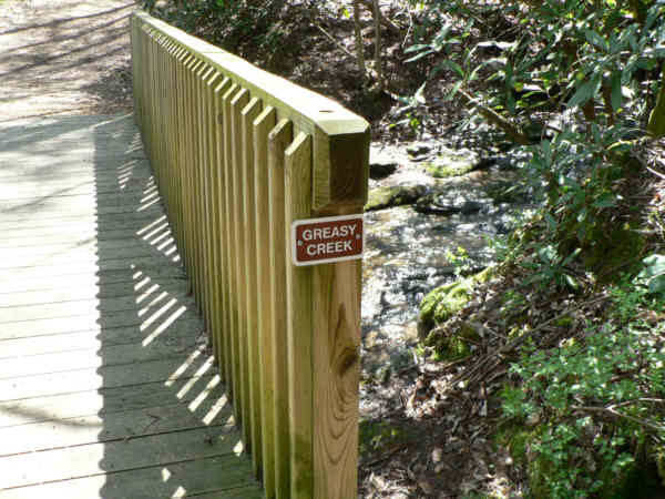 The footbridge across Greasy Creek.