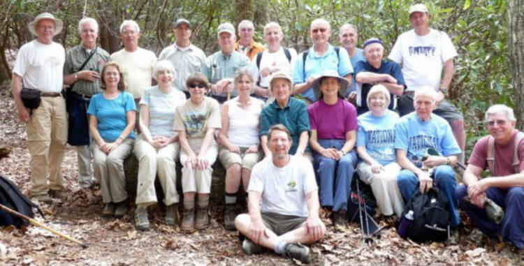 The OFHC gang for today's hike. (l-r front)Wanda Miller, June Bellamy, Donna Presley, Carole Wintle, Bruce O'Connor, Jeanne O'Connor, Karen Brown, Geri Whitaker, David Whitaker and Vic Robson. (standing l-r) Tony Presley, Dave Hinson, Bill Hunt, Joe Raguckas, John Hires, Don Preece, John Bellamy, Jack Jacobi, Dan Ross, Doug Russell and Pom Sinnock.