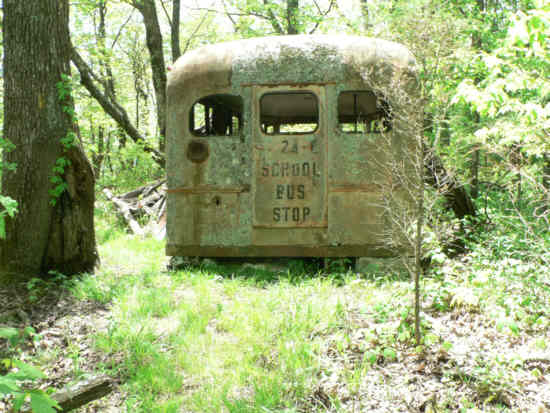 The most notable landmark on this portion of the trail is the old school bus.