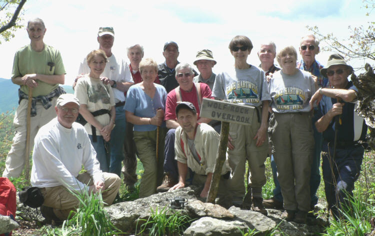 The OFHC gang for today's hike. (l-r kneeling)Tony Presley and Bruce O'Connor. (l-r standing)Dan Ross, Jackie Crisp, Chuck Crisp, Dick Metzgar, Jeanne O'Connor, Joe Raguckas, Vic Robson, John Hires, Donna Presley, Dave Hinson, Geri Whitaker, David Whitaker and Doug Russell.