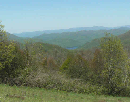 As we climb the slope, we can see Nantahala Lake in the valley.