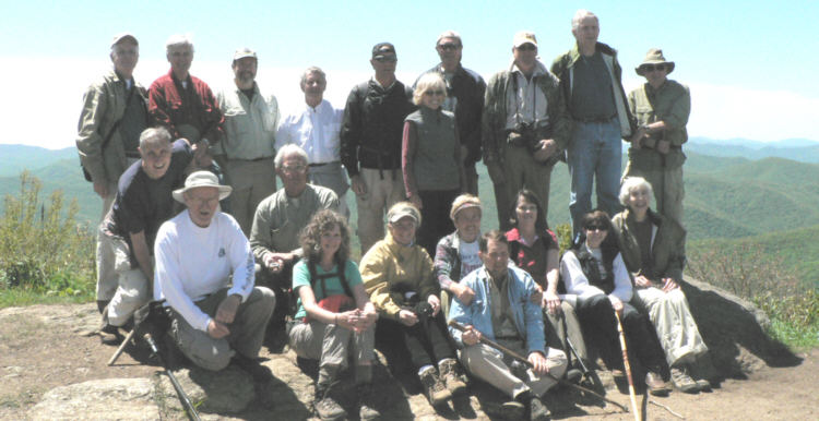 The OFHC gang for today's hike. (l-r kneeling)Dan Ross, Tony Presley, Bill Hunt, Carole Wintle, Lynne Saporito, Jeanne O'Connor, Bruce O'Connor, Donna Presley, Linda Johnson and June Bellamy. (l-r standing)Dave Hinson, Dick Metzgar, Jack Wintle, Don Johnson, Joe Raguckas, Pam Euliss, Pom Sinnock, Don Preece, John Bellamy and Doug Russell.
