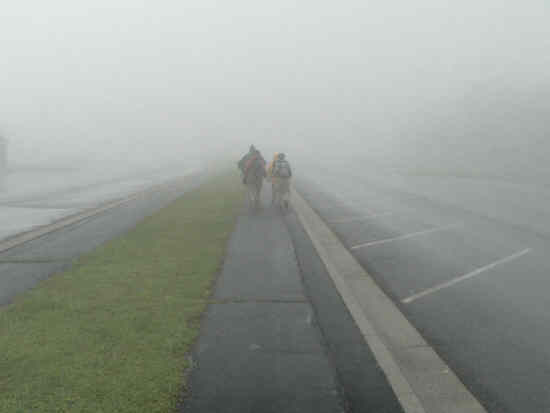 Walking down the long parking lot to the Jack's Knob Trail.