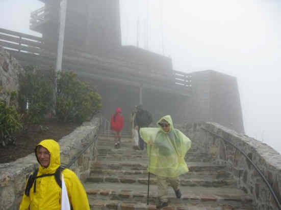 Exiting the visitor center in the rain after lunch.
