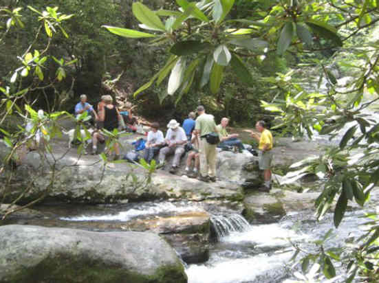 Lunchtime on the rocks below the bridge.