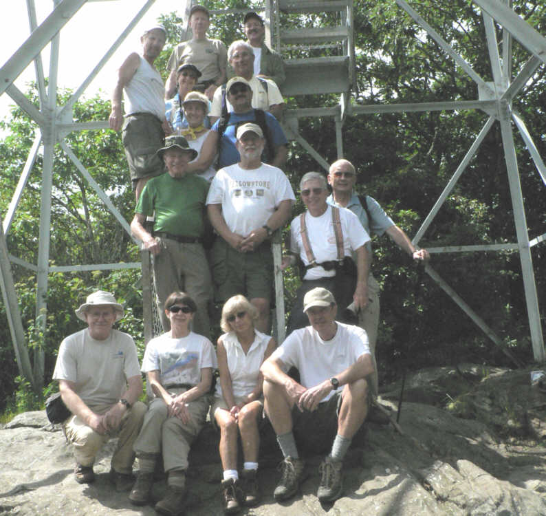 The OFHC gang for today's hike. (l-r front) Tony Presley, Donna Presley, Pam Euliss and Pom Sinnock (l-r 2nd row) Joe Metzger, Bob Magee, Vic Robson and Jack Jacobi. (l-r 3rd row) Bruce O'Connor, Jeanne O'Connor and Rick Porter-Whitmire. (l-r 4th row) Lynne Porter-Whitmire and Bill Hunt. (l-r top row) Phil Brownrigg and Andy Brown.