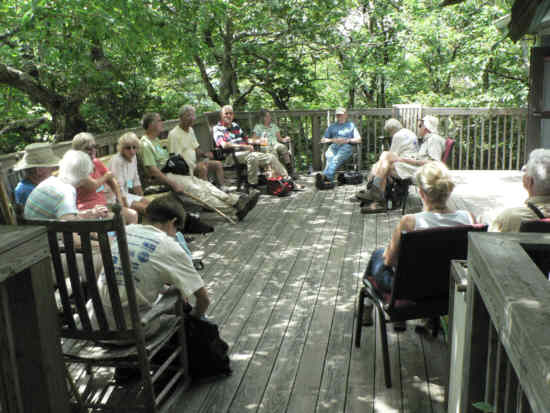 Lunchtime on the deck at "The Mountain" with rocking chairs.