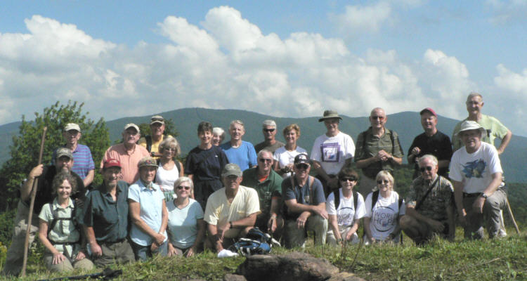 The OFHC gang for today's hike. (l-r kneeling) Jack Wintle, Carole Wintle, Bruce O'Connor, Jeanne O'Connor, Faye Sisson, Bill Hunt, Don Preece, Vic Robson, Donna Presley, Geri Whitaker, David Whitaker and Tony Presley. (l-r standing) Phil Brownrigg, Dan Euliss, Pom Sinnock, Pam Euliss, Karen Brown, June Bellamy, John Bellamy, Jim Driggers, Greta Driggers, Dick Metzgar, Jack Jacobi, Dave Standard and Dan Ross.