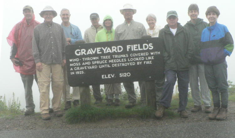 The OFHC gang for today's foggy hike. (l-r) Pom Sinnock, Tony Presley, Dan Ross, Jim Driggers, Greta Driggers, Bill Hunt, Martha Hunt, Vic Robson, Karen Brown and Donna Presley.