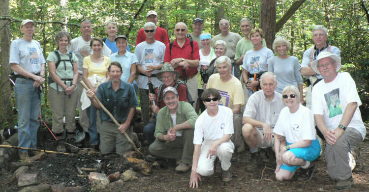 The OFHC gang for today's hike. (l-r kneeling) Bruce O'Connor, Joe Metzger, Andy Brown, Donna Presley, Dick Metzgar, David Whitaker, Geri Whitaker and Tony Presley. (l-r standing) Phil Brownrigg, Carole Wintle, Chuck Crisp, Jackie Crisp, John Bellamy, Jeanne O'Connor, Jim Driggers, Pom Sinnock, Jack Jacobi, Terry Doyle, Lynne Saporito, Faye Sisson, Don Preece, Dan Ross, Greta Driggers, Pam Euliss and Vic Robson.