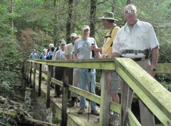 Crossing the foot-bridge near the trailhead.