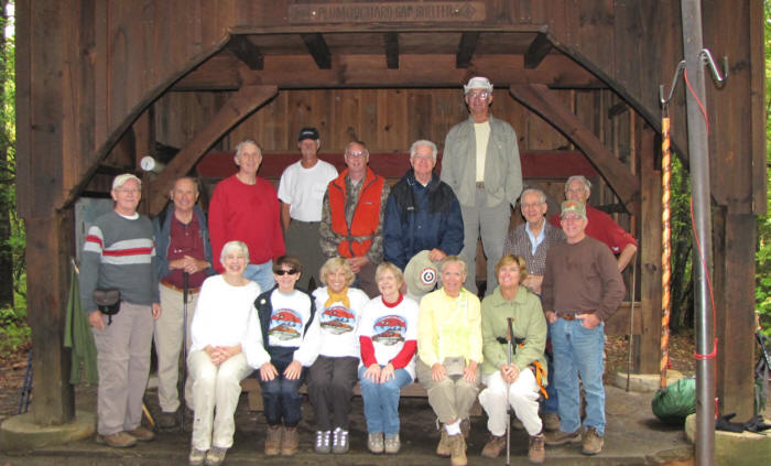 The OFHC gang for today's hike (l-r seated)June Bellamy, Donna Presley, Pam Euliss, Geri Whitaker, Lynne Saporito and Greta Driggers . (l-r back) Tony Presley, Jack Jacobi, John Bellamy, Jim Driggers, Don Preece, Dave Hinson, Bill Hunt, David Whitaker, Vic Robson and Dick Metzgar.