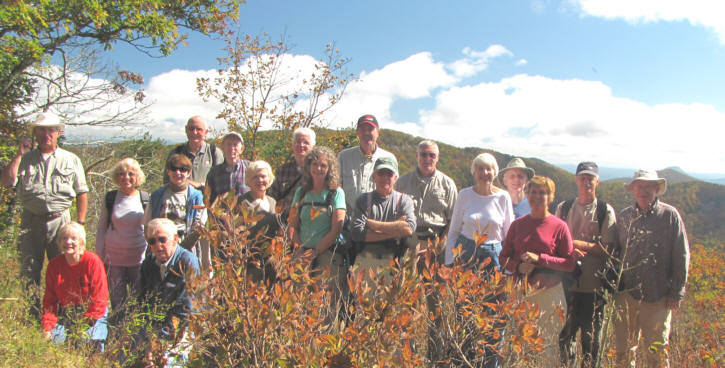 The OFHC gang for today's hike. (l-r front) Geri Whitaker and David Whitaker. (l-r back) Bill Hunt, Pam Euliss, Donna Presley, Jack Jacobi, Phil Brownrigg, Faye Sisson, Dave Hinson, Carole Wintle, Pom Sinnock, Vic Robson, Don Preece, June Bellamy, John Bellamy, Greta Driggers, Jim Driggers and Tony Presley.