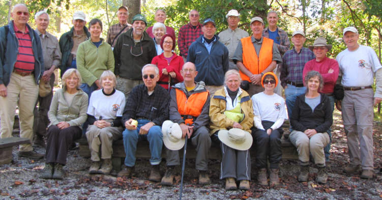 The OFHC gang for today's hike. (l-r front) Pam Euliss, Geri Whitaker, David Whitaker, Wayne Miller, Lynne Saporito, Donna Presley and Carole Wintle. (l-r back) Jack Jacobi, Dick Metzgar, Bob Thompson, Karen Brown, Dave Hinson, John Brill, June Bellamy, John Bellamy, Leigh Ann Miller, Don Preece, Joe Raguckas, Bill Hunt, Pom Sinnock, Dan Ross, Phil Brownrigg, Vic Robson, and Tony Presley.