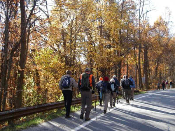 Hiking up the highway to the Walasi Yi Center.