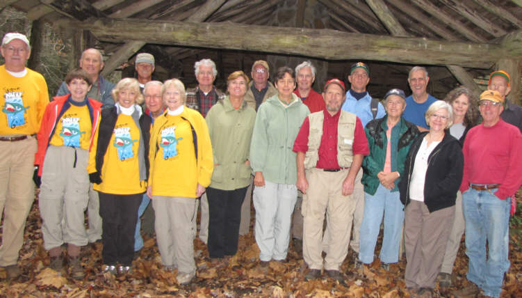 The OFHC gang for today's hike. (l-r front) Tony Presley, Donna Presley, Pam Euliss, David Whitaker, Geri Whitaker, Greta Driggers, Karen Brown, Bruce O'Connor, Jeanne O'Connor, Faye Sisson and Vic Robson. (l-r back) Jack Jacobi, Jim Driggers, Dave Hinson, Don Preece, Dick Metzgar, Joe Raguckas, Dan Ross, Carole Wintle and Phil Brownrigg.