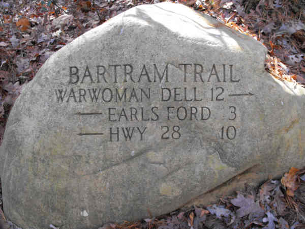 The rock marker at Sandy Ford Rd. 3.4 miles into the hike.