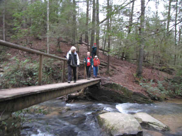 Crossing Panther Creek on the foot-bridge.
