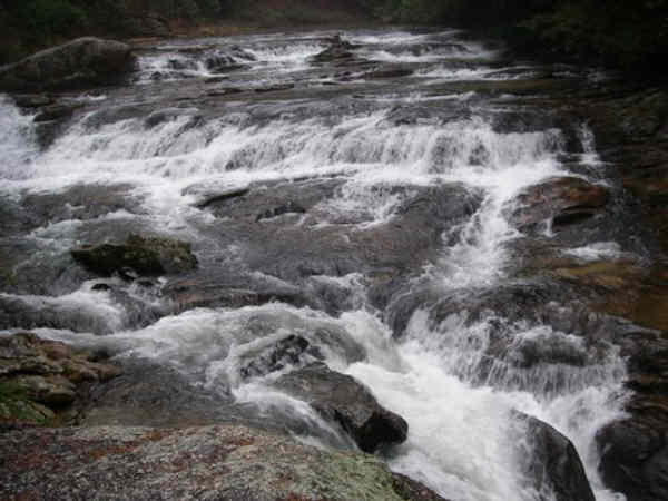 Four determined hikers continued to the falls! This is the shoals area above the falls.