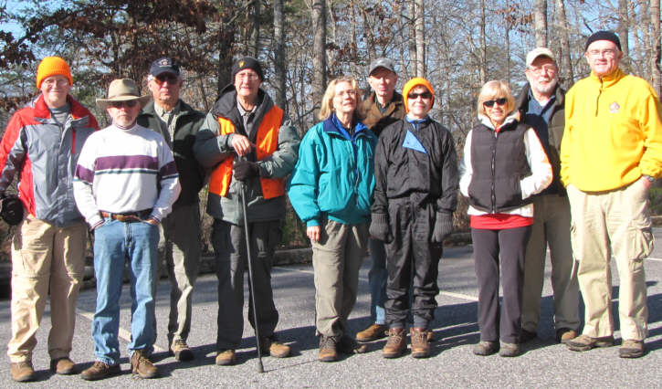 The OFHC gang for today's hike (l-r) Tony Presley, Vic Robson, Bill Hunt, Wayne Miller, Wanda Miller, Phil Brownrigg, Donna Presley, Pam Euliss, Bob Magee and Dan Euliss.