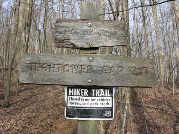 Trail marker at Cooper Gap.