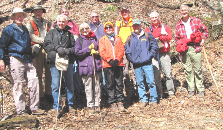The OFHC gang for today's hike. (l-r)Tony Presley, Dick Metzgar, David Whitaker, John Bellamy, Geri Whitaker, Don Preece, Donna Presley, Pom Sinnock, Vic Robson, Bill Hunt and Dan Ross.