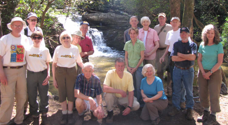 The OFHC gang for today's hike. (l-r)Tony Presley, John Ray, Donna Presley, Geri Whitaker, Lynne Saporito, Dave Hinson, David Whitaker, Chuck Crisp, Jackie Crisp, John Bellamy, June Bellamy, Faye Sisson, Don Preece, Phil Brownrigg, Vic Robson and Carole Wintle.