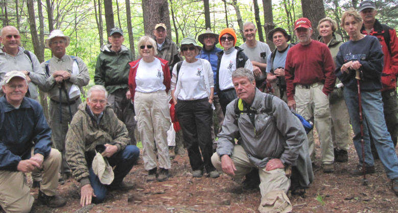 The OFHC gang for today's hike. (l-r front kneeling) Tony Presley, David Whitaker and Chuck Crisp. (l-r standing) Jack Jacobi, Bill Hunt, Phil Brownrigg, Geri Whitaker, Don Preece, Pam Euliss, Gary Preece, Donna Presley, Dan Ross, Thomas Bowers, Vic Robson, Greta Driggers, Jackie Crisp and Jim Driggers.