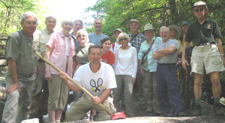 The OFHC gang for today's hike. (l-r) Bill Hunt, Dick Metzgar, June Bellamy, John Bellamy, Geri Whitaker, Bruce O'Connor, Dan Ross, Rachel Klein, Jeanne O'Connor, Pam Euliss, Dave Hinson, Lynne Saporito, Vic Robson, Greta Driggers, Jim Driggers and David Whitaker.