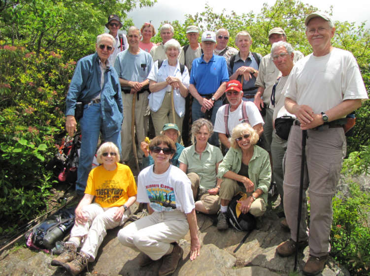 The OFHC gang for today's hike. (l-r seated) Geri Whitaker, Donna Presley, Jeanne O'Connor, Carole Wintle, Vic Robson and Pam Euliss. (l-r standing) David Whitaker, John Ray, Dan Ross, Greta Driggers, Dick Metzgar, June Bellamy, Jim Driggers, Phil Brownrigg, Don Preece, John Bellamy, Pom Sinnock, Bill Hunt and Tony Presley