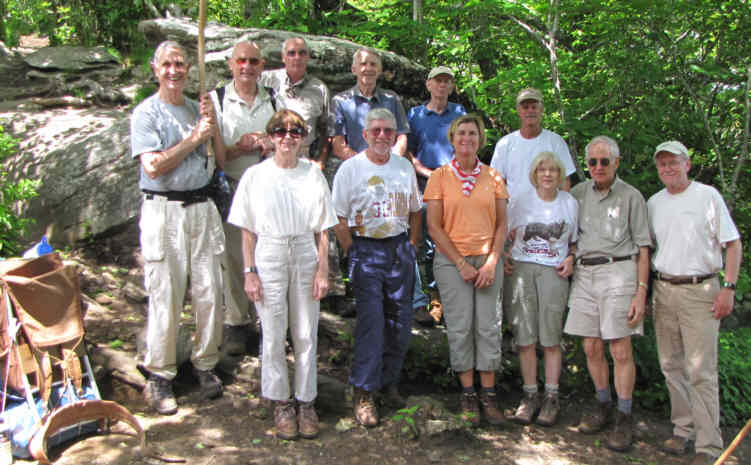 The OFHC gang for today's hike. (l-r front) Donna Presley, Vic Robson, Greta Driggers, Geri Whitaker, David Whitaker and Tony Presley. (l-r back) Dan Ross, Jack Jacobi, Don Preece, John Bellamy, Phil Brownrigg and Jim Driggers.
