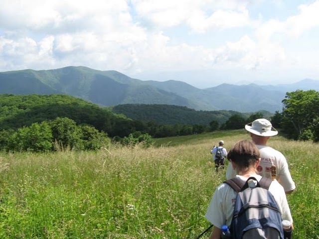 Heading back down the grassy slope.