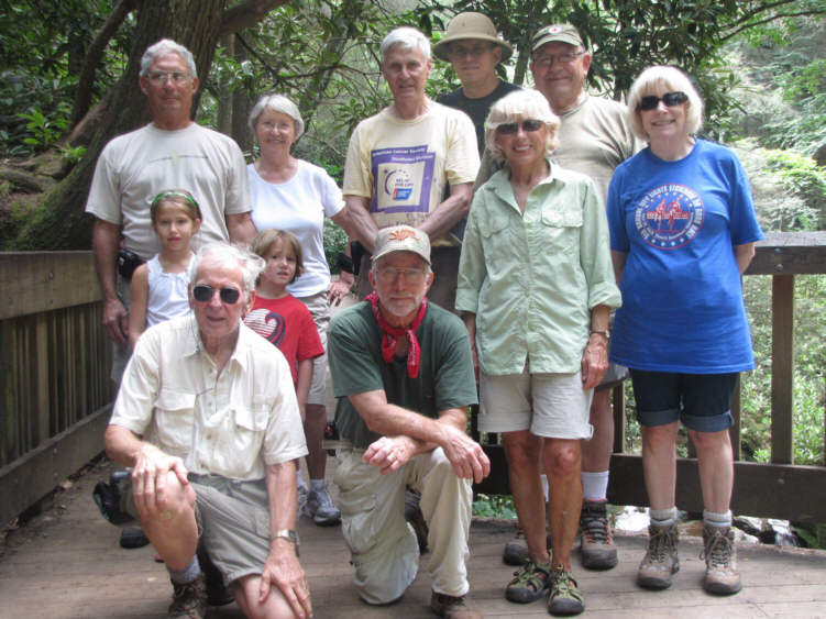 The OFHC gang for today's hike. (l-r front) David Whitaker, Vic Robson, Pam Euliss and Geri Whitaker. (l-r back) Bill Hunt, Layne Hunt, Adam Hunt, Martha Hunt, Dick Metzgar, Thomas Bowers and Frank Holden.