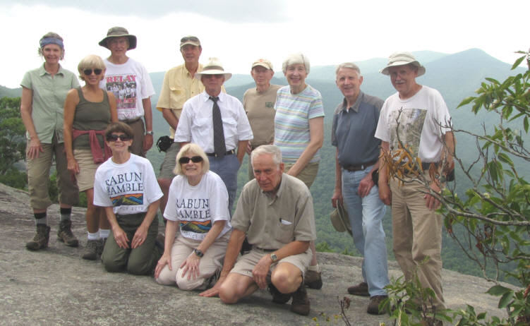 The OFHC gang for today's hike. (l-r kneeling) Donna Presley, Geri Whitaker and David Whitaker. (l-r standing) Carole Wintle, Pam Euliss, Dick Metzgar, Pom Sinnock, Vic Robson (aka Elmer Gantry), Phil Brownrigg, June Bellamy, John Bellamy and Tony Presley.