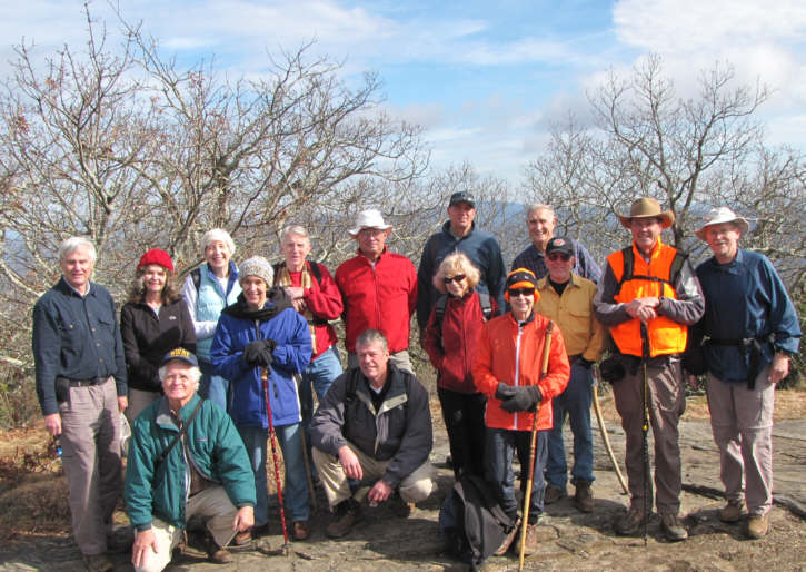 The OFHC gang for today's hike (l-r front). Dave Hinson, Jackie Crisp, Chuck Crisp, Pam Euliss and Donna Presley. (l-r back) Dick Metzgar, Carole Wintle, June Bellamy,John Bellmay, Bill Hunt, Joe Raguckas, Dan Ross, Vic Robson, Pom Sinnock and Tony Presley.