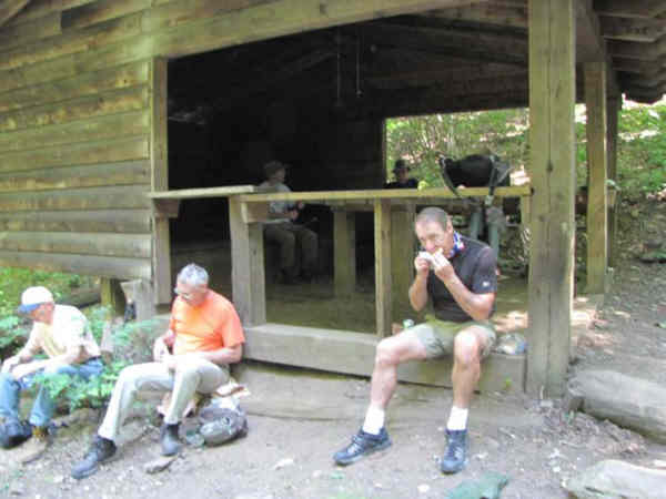 Lunchtime at the Wesser Bald Shelter.