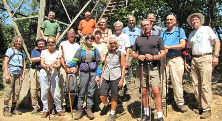 The OFHC gang for today's hike. (l-r) Carole Wintle, Doug Russell, Vic Robson, Jackie Crisp, Chuck Crisp, Don Preece, Donna Presley, Phil Brownrigg, Pom Sinnock, Pam Euliss, Dick Metzgar, Dan Ross, Steve Bennett, John Bellamy, Jack Jacobi and Tony Presley.