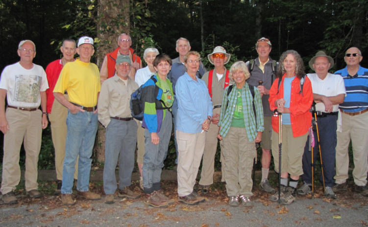 The OFHC gang for today's hike. (l-r) Tony Presley, Bob Thompson, Phil Brownrigg, Don Preece, Vic Robson, June Bellamy, Donna Presley, John Bellamy, Wanda Miller, Wayne Miller, Pam Euliss, Pom Sinnock, Carole Wintle, Doug Russell and Jack Jacobi.