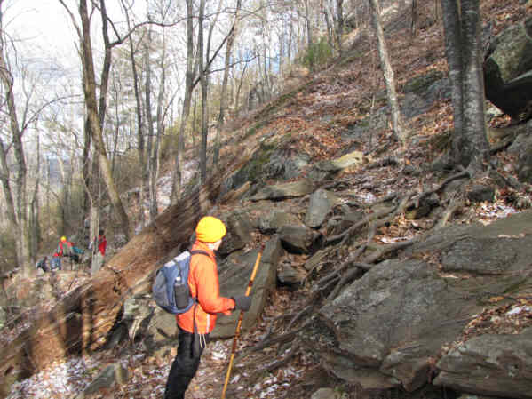 This spot has difficult footing as you have to scramble up the roots and rocks.