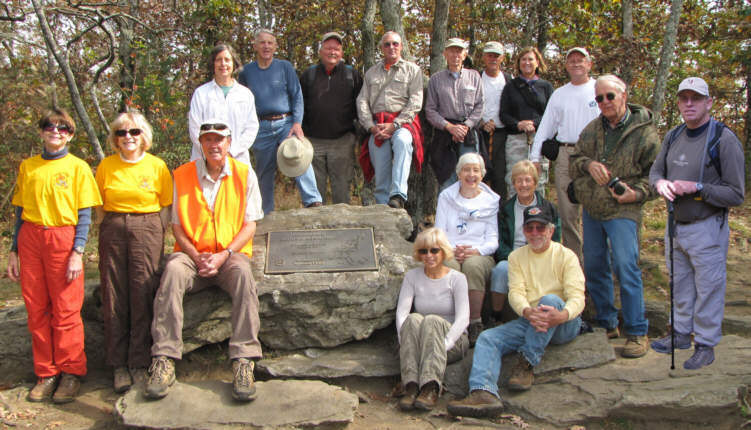 The OFHC gang for today's hike. (l-r) Donna Presley, Geri Whitaker, Pom Sinnock, Karen Brown, John Bellamy, John Mooneyham, Don Preece, Pam Euliss, Phil Brownrigg, June Bellamy, Jim Driggers, Greta Driggers, Jeanne O'Connor, Vic Robson, Tony Presley, David Whitaker and Thomas Bowers.