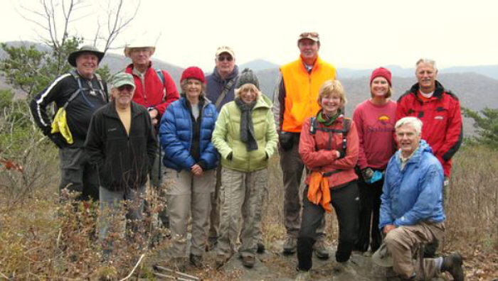The OFHC gang for today's hike. (l-r) Frank Sacco, Vic Robson, Bill Hunt, Carole Wintle, Don Preece, Pam Euliss, Pom Sinnock, Becky Caschett, Greta Driggers, Dick Metzgar and Jim Driggers .