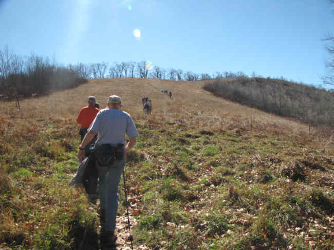 Starting up the long grassy slope to Siler Bald.