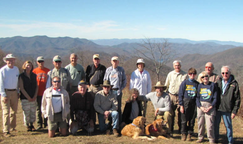 The OFHC gang for today's hike. (l-r front) Steve Bennett, David Hinson, Vic Robson, Carole Wintle, "Ty and Jessie" Wintle, Jack Wintle, Donna Presley, Geri Whitaker and David Whitaker. (l-r back) Tony Presley, Greta Driggers, Jim Driggers, Bill Hunt, Dan Ross, Don Preece, Phil Brownrigg, Karen Brown, Dick Metzgar and Jack Jacobi .