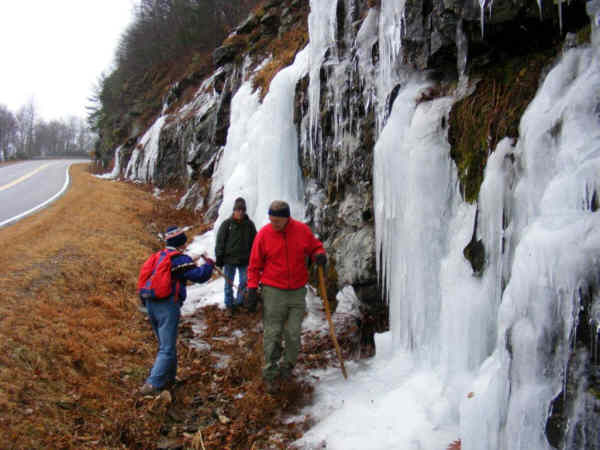 Checking out the giant icicles.
