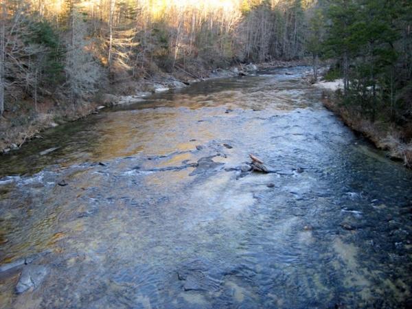 Looking up the icy Chattooga from the bridge.