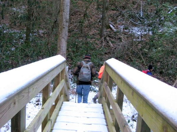 The footbridges were snowy and icy!