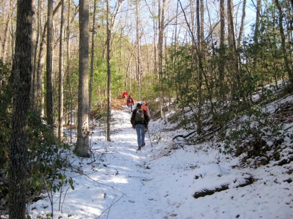 Walking along the snow-covered trail!